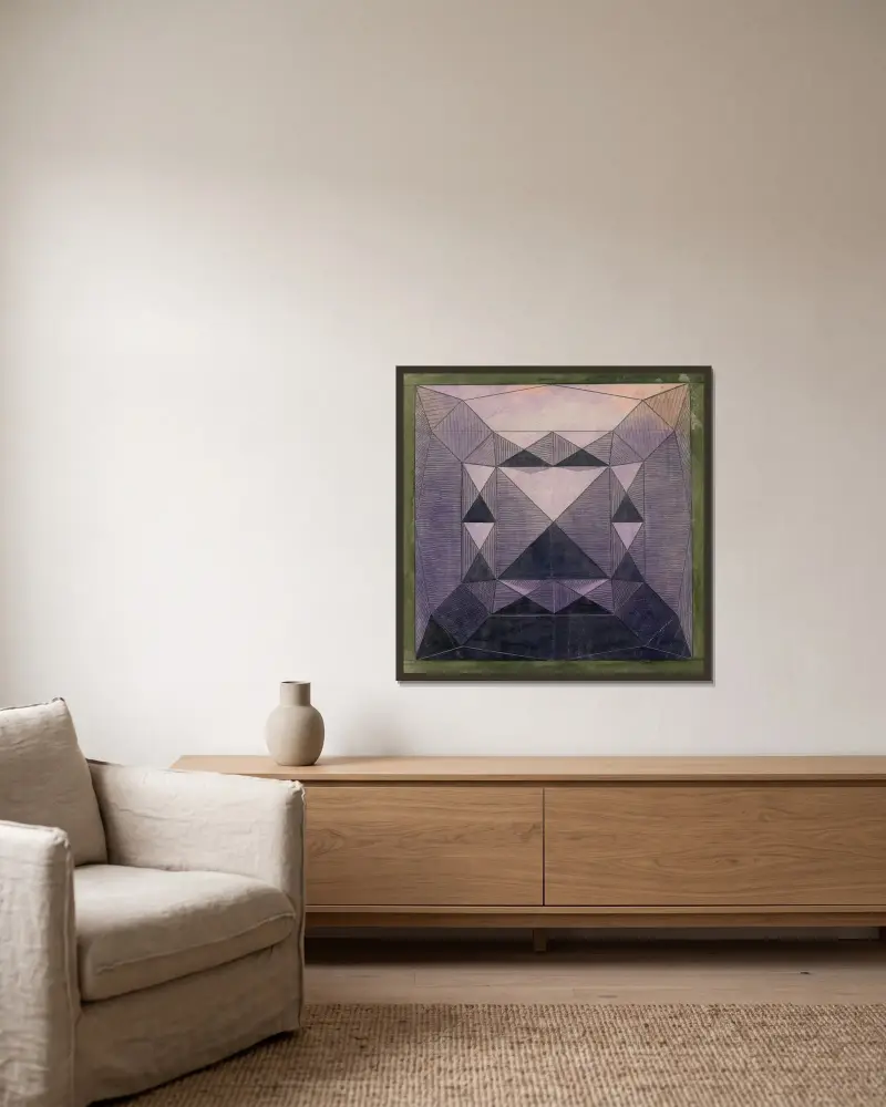 Kvadrat med åttahörning, rektanglar och trianglar av Alfred Ost inramad på en vägg