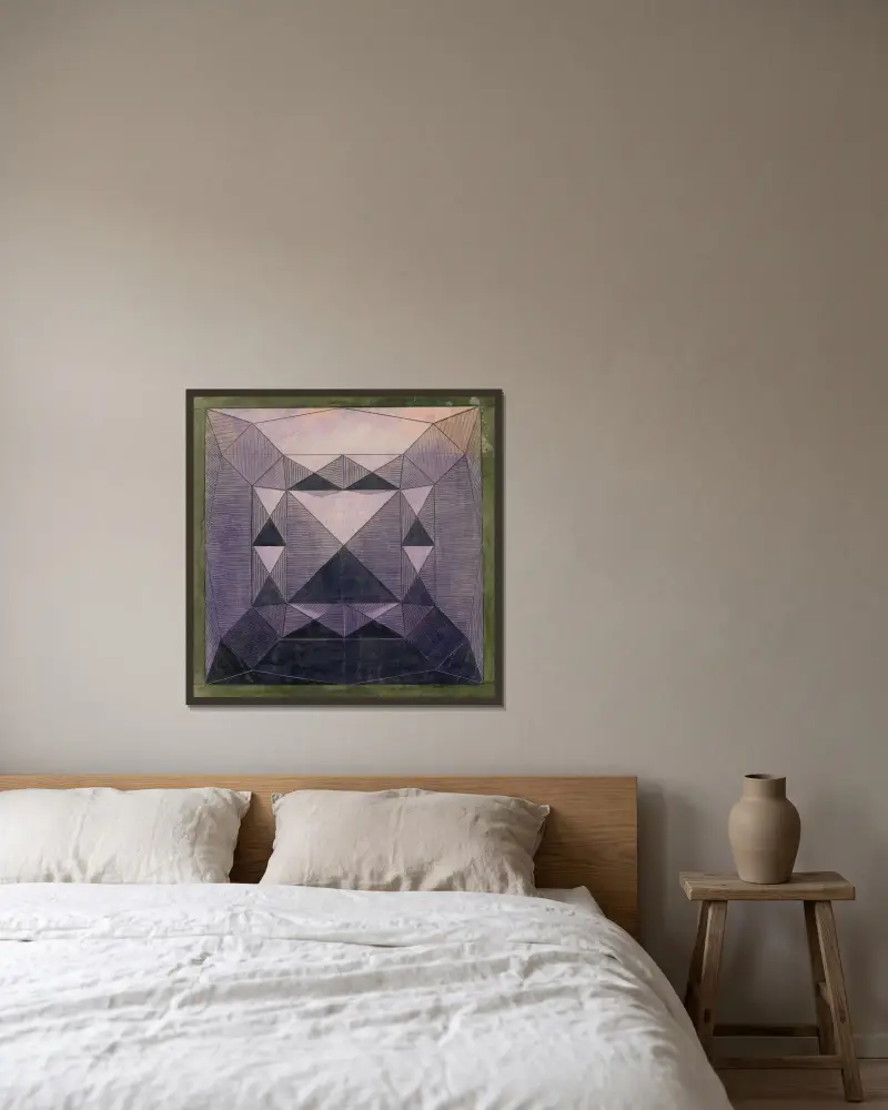 Kvadrat med åttahörning, rektanglar och trianglar av Alfred Ost inramad på en vägg