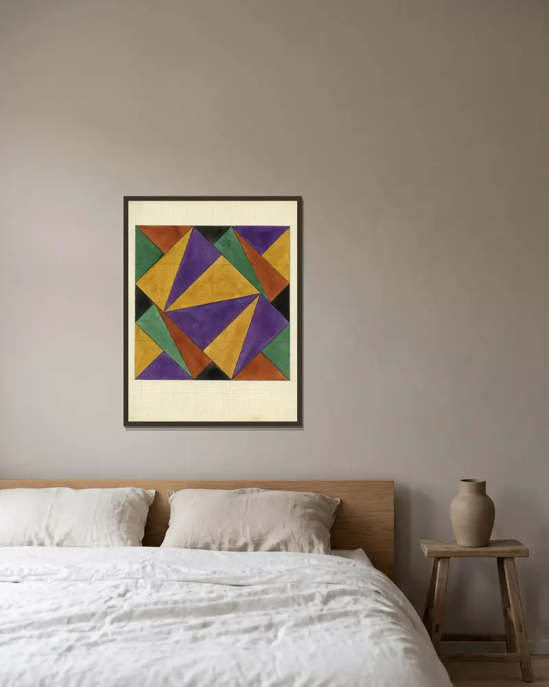 Kvadrat med trianglar av Alfred Ost inramad på en vägg