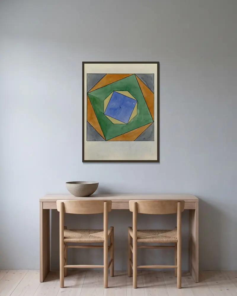 Kvadrat med romb och oktagon av Alfred Ost inramad på en vägg