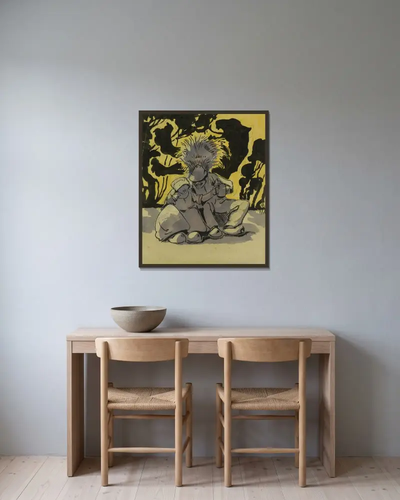 Förslag till affisch ’Vlaams Huis. Bryssel nr 4’ av Alfred Ost inramad på en vägg