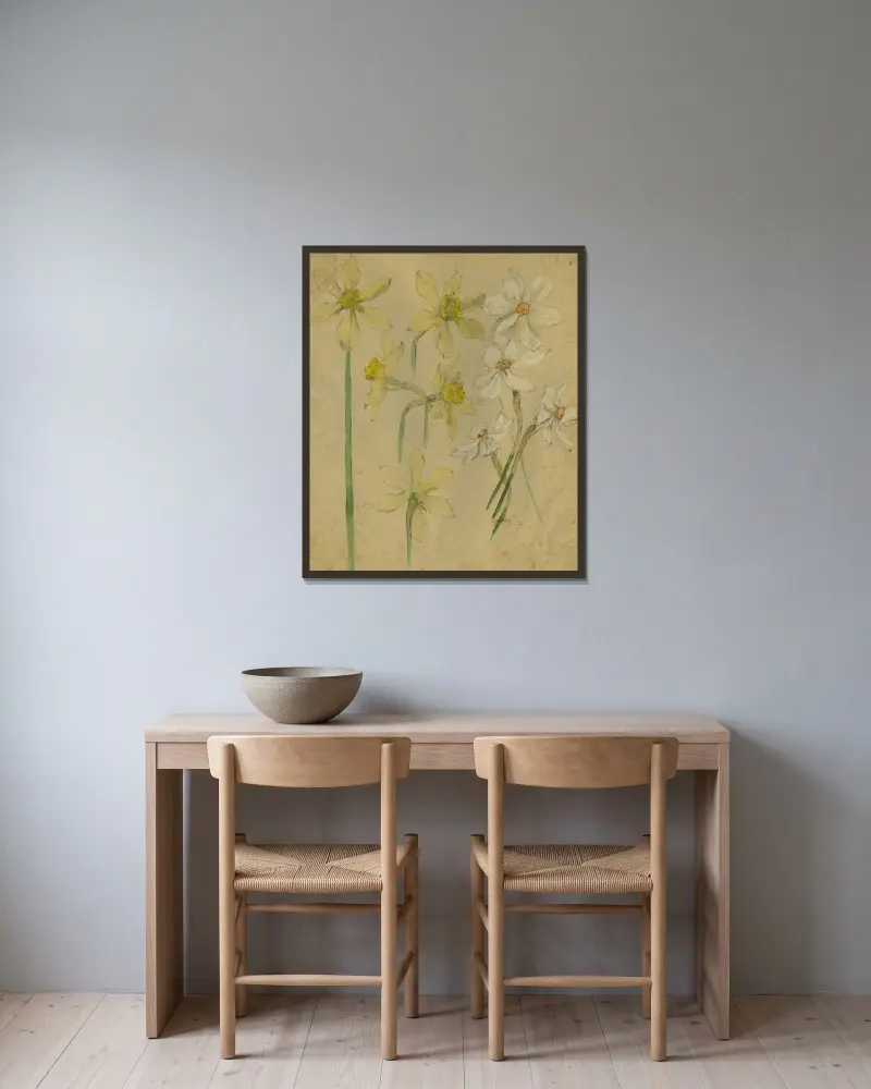 Wilde en witte narcissen av Alfred Ost inramad på en vägg