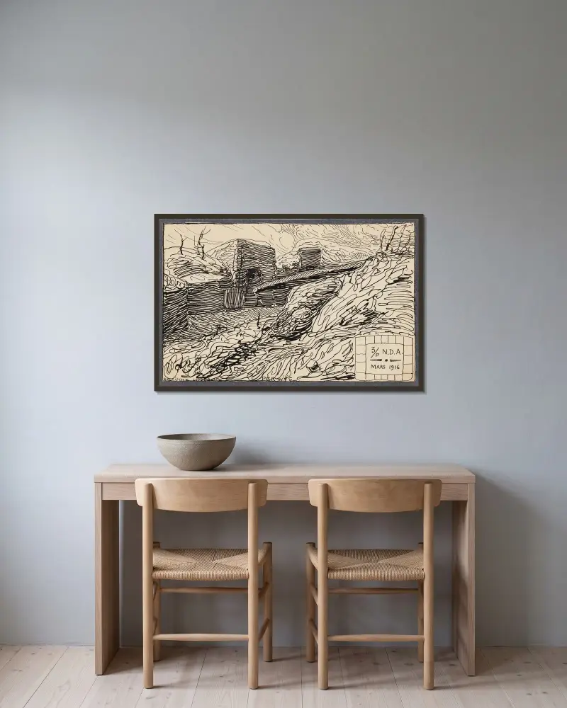 Ypres Remember av Alfred Ost inramad på en vägg