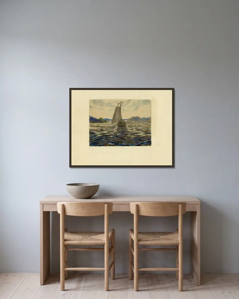 Segelboot auf dem Wasser von Alfred Ost gerahmt an einer Wand