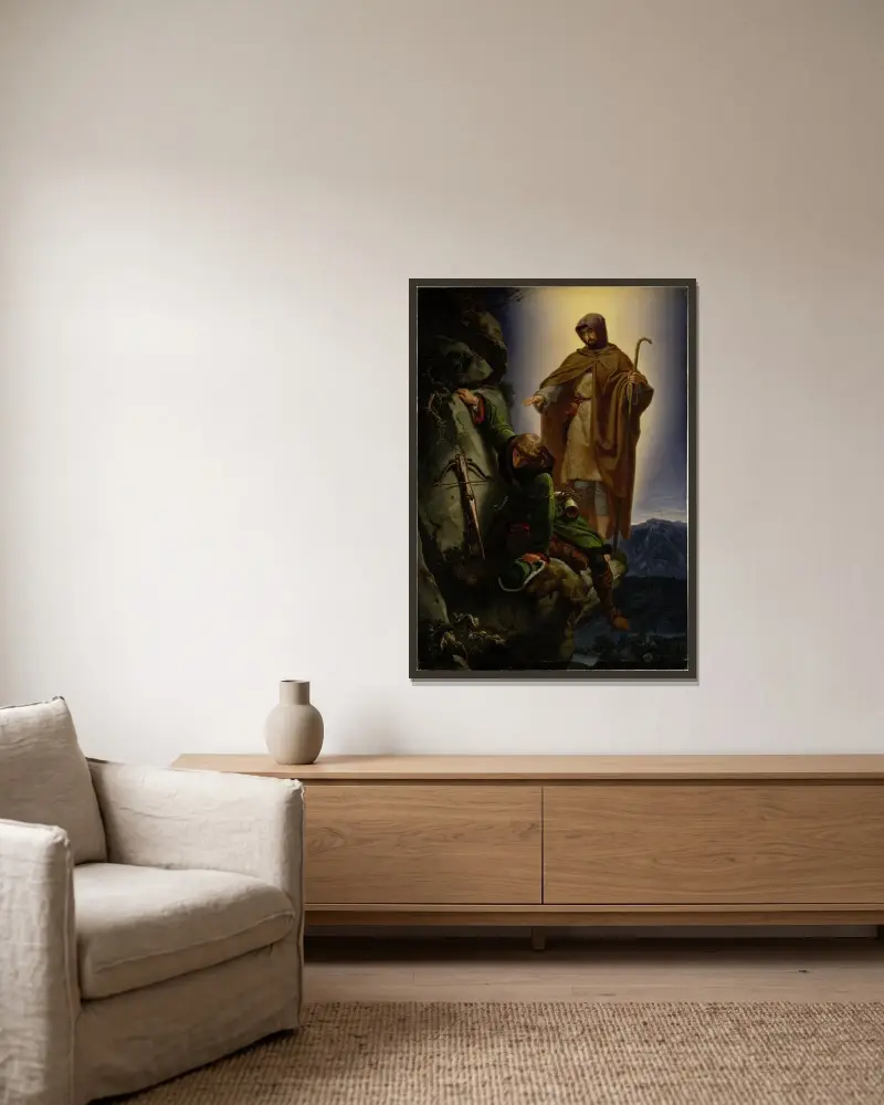 A Guardian Angel Rescuing Emperor Maximilian from the Martinswand av Alfred Rethel inramad på en vägg