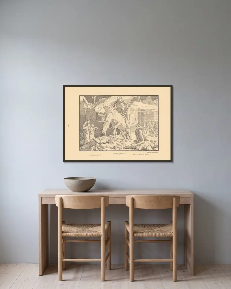 Även en dödsdans VI av Alfred Rethel inramad på en vägg