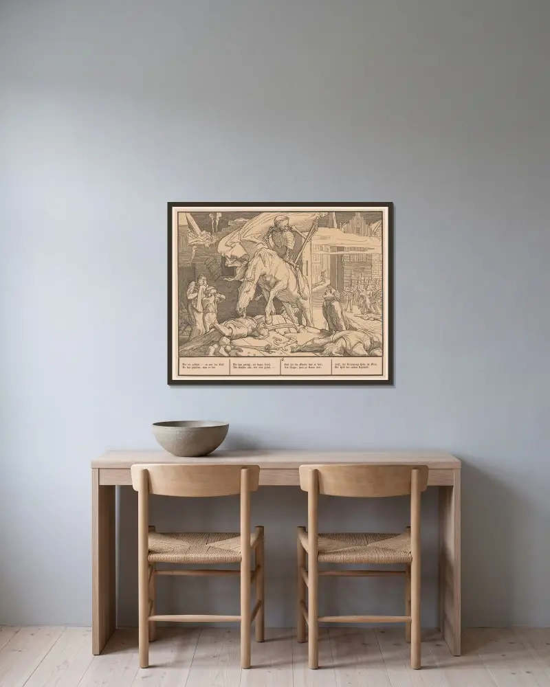 Der Tod als Sieger von Alfred Rethel gerahmt an einer Wand