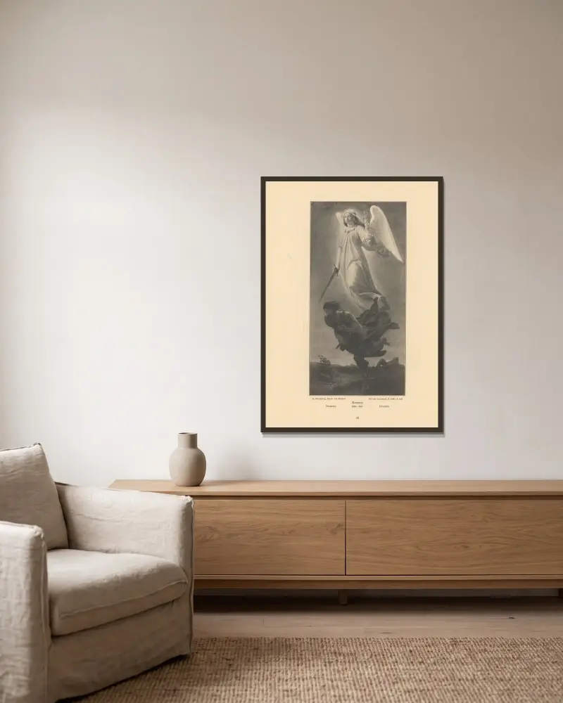 Nemesis von Alfred Rethel gerahmt an einer Wand