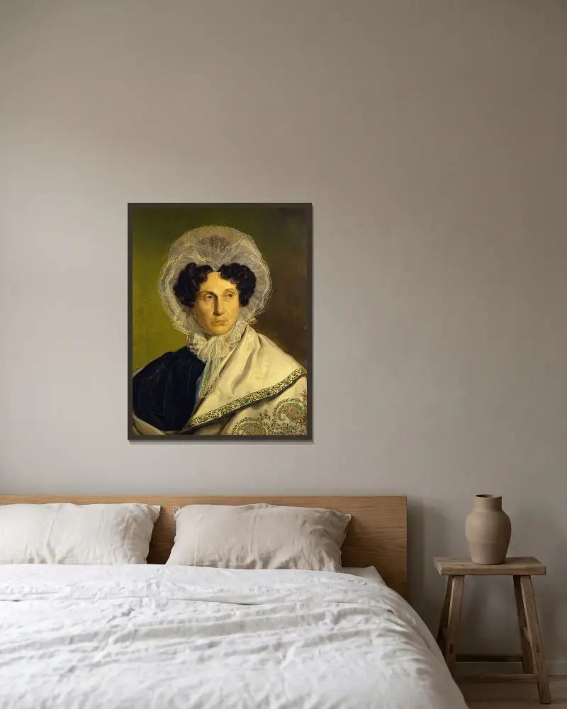 Porträtt av konstnärens mor av Alfred Rethel inramad på en vägg