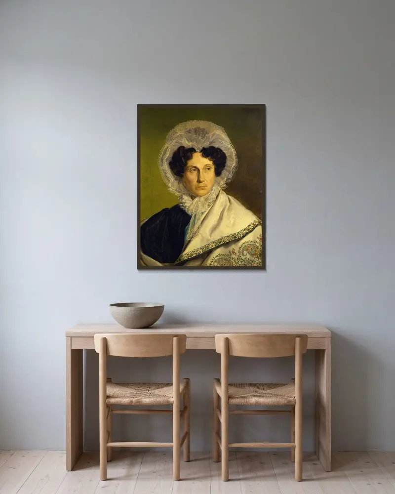 Porträtt av konstnärens mor av Alfred Rethel inramad på en vägg