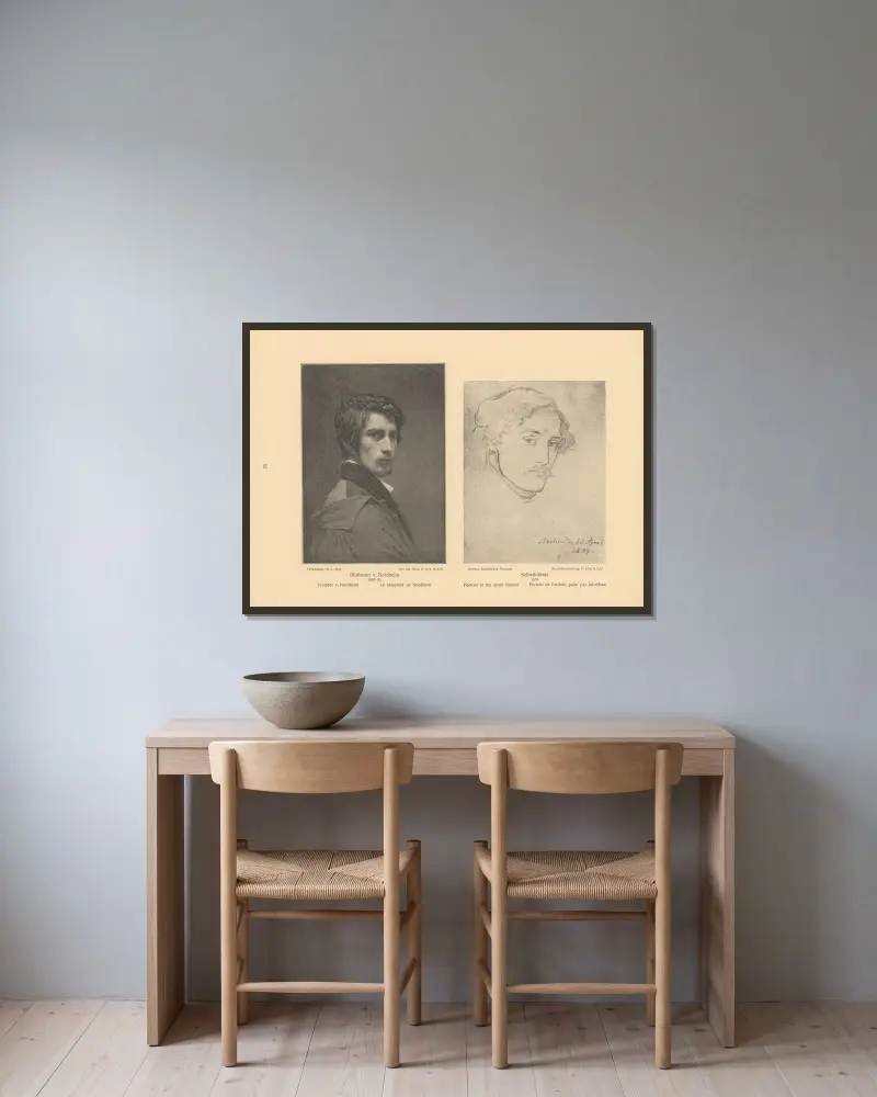 Sculptor V. Nordheim, Portrait of the artist himself av Alfred Rethel inramad på en vägg