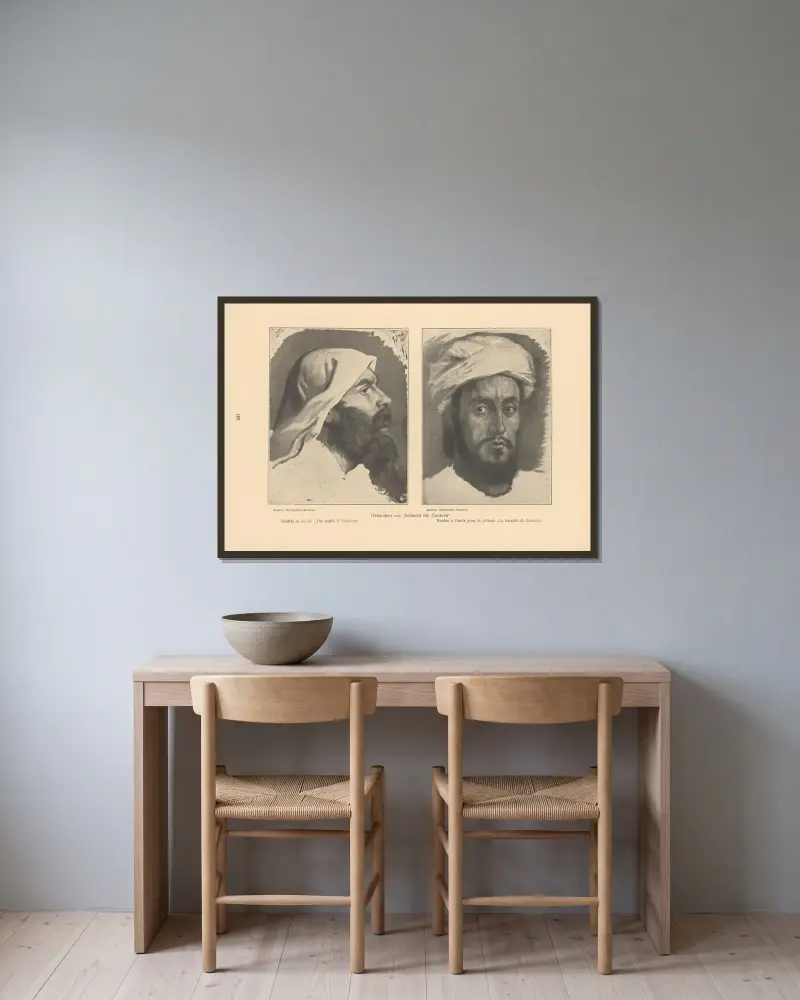 Studier i olja till 'Slaget vid Cordova' av Alfred Rethel inramad på en vägg
