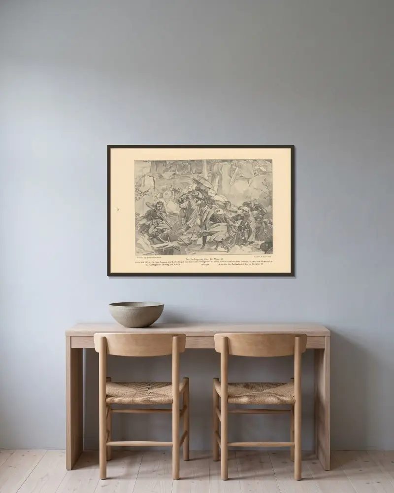 Die Karthager überqueren die Alpen III von Alfred Rethel gerahmt an einer Wand