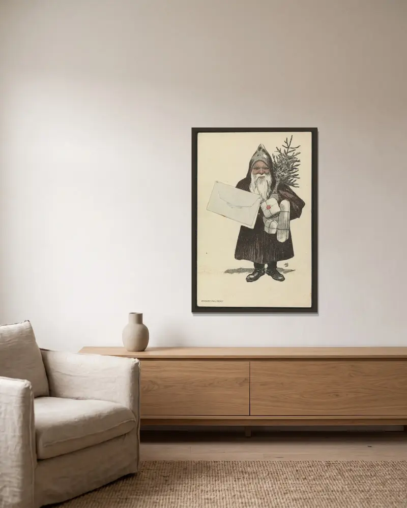 Weihnachtskarte von Alfred Schmidt gerahmt an einer Wand