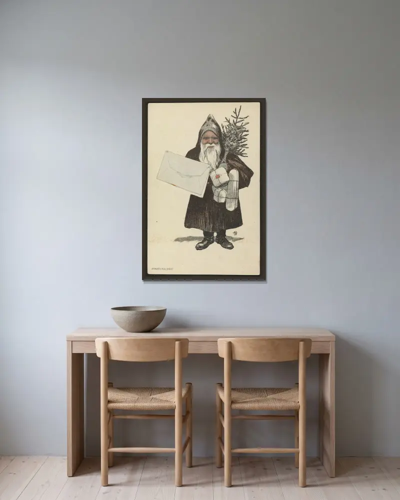 Weihnachtskarte von Alfred Schmidt gerahmt an einer Wand