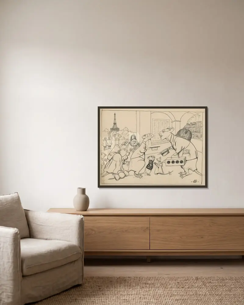 Från den internationella råttkongressen i Paris, 1928 av Alfred Schmidt inramad på en vägg