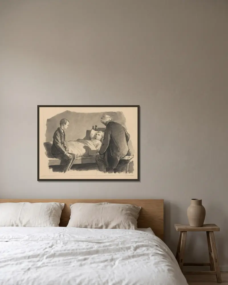 Hospital bed av Alfred Schmidt inramad på en vägg