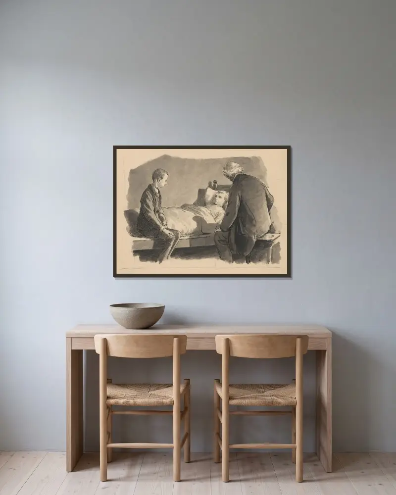 Hospital bed av Alfred Schmidt inramad på en vägg