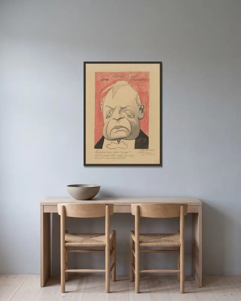 Der müde Theodor von Alfred Schmidt gerahmt an einer Wand