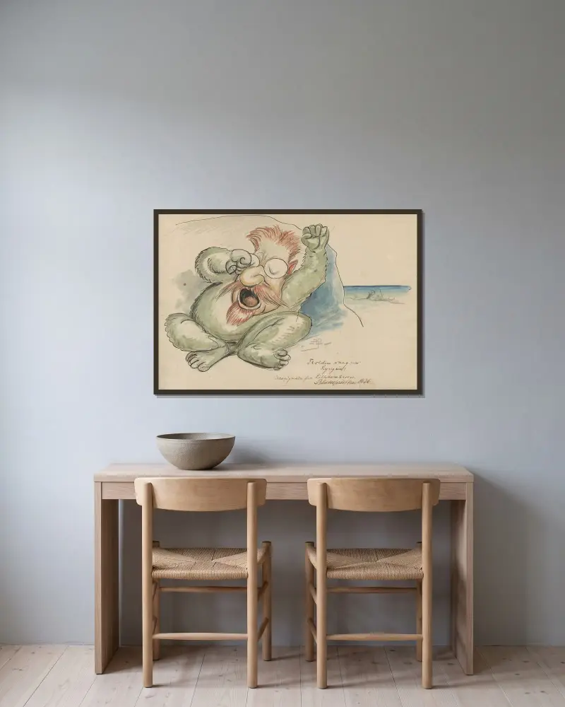 Der Troll erwacht von Alfred Schmidt gerahmt an einer Wand