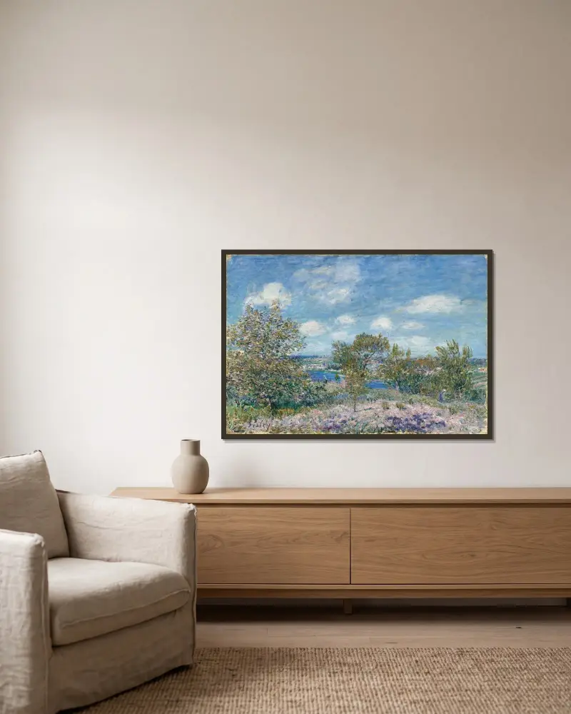 Après-midi de mai à By, près de Moret-sur-Loing av Alfred Sisley inramad på en vägg