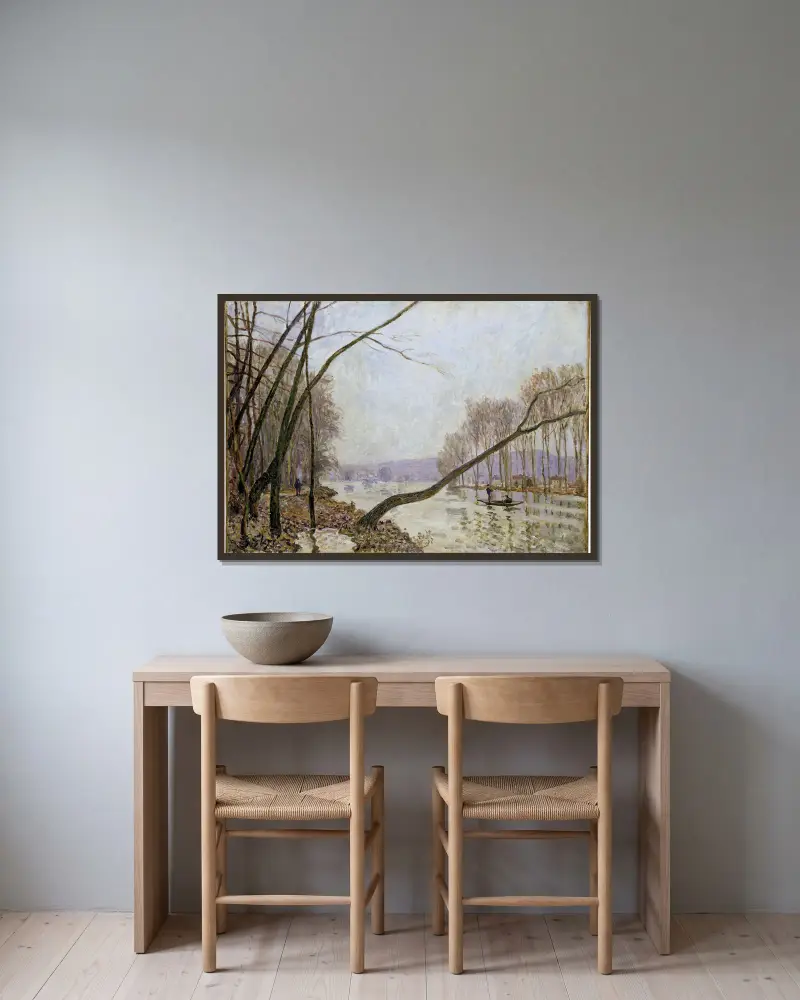 Bank of the Seine in Autumn av Alfred Sisley inramad på en vägg