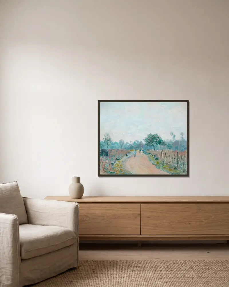 Chemin de Prunay à Louveciennes av Alfred Sisley inramad på en vägg