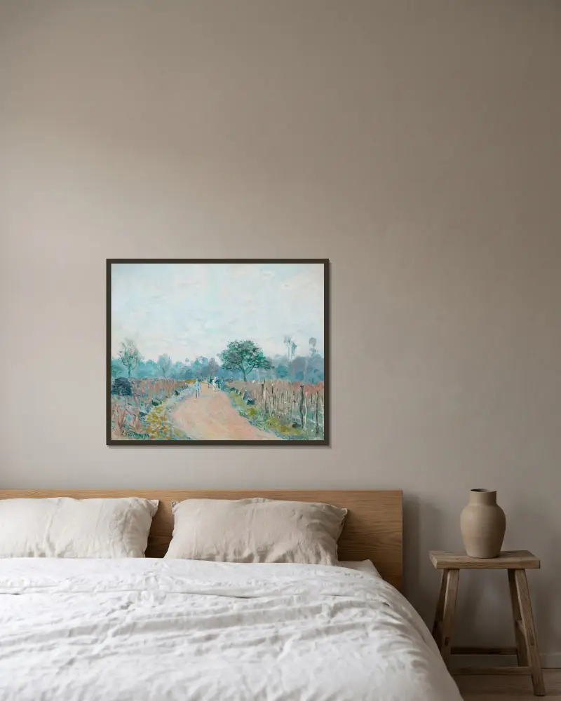 Chemin de Prunay à Louveciennes av Alfred Sisley inramad på en vägg