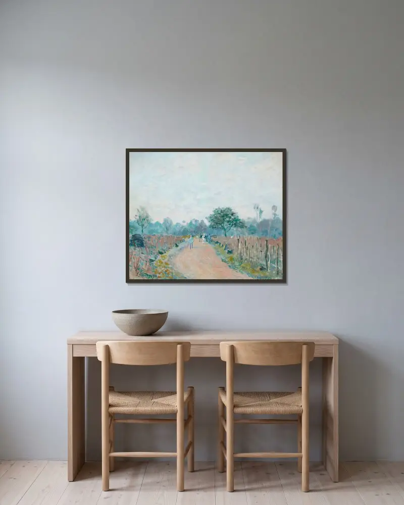 Chemin de Prunay à Louveciennes av Alfred Sisley inramad på en vägg