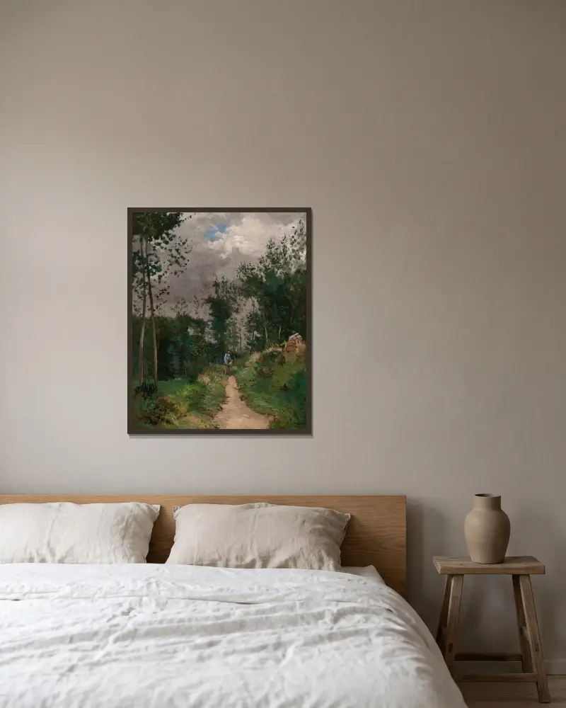 Garde-champêtre dans la forêt de Fontainebleau av Alfred Sisley inramad på en vägg