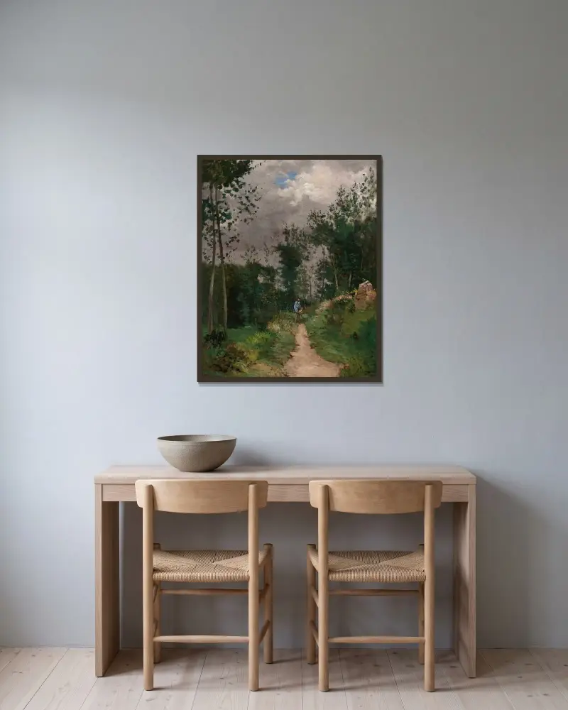 Garde-champêtre dans la forêt de Fontainebleau av Alfred Sisley inramad på en vägg