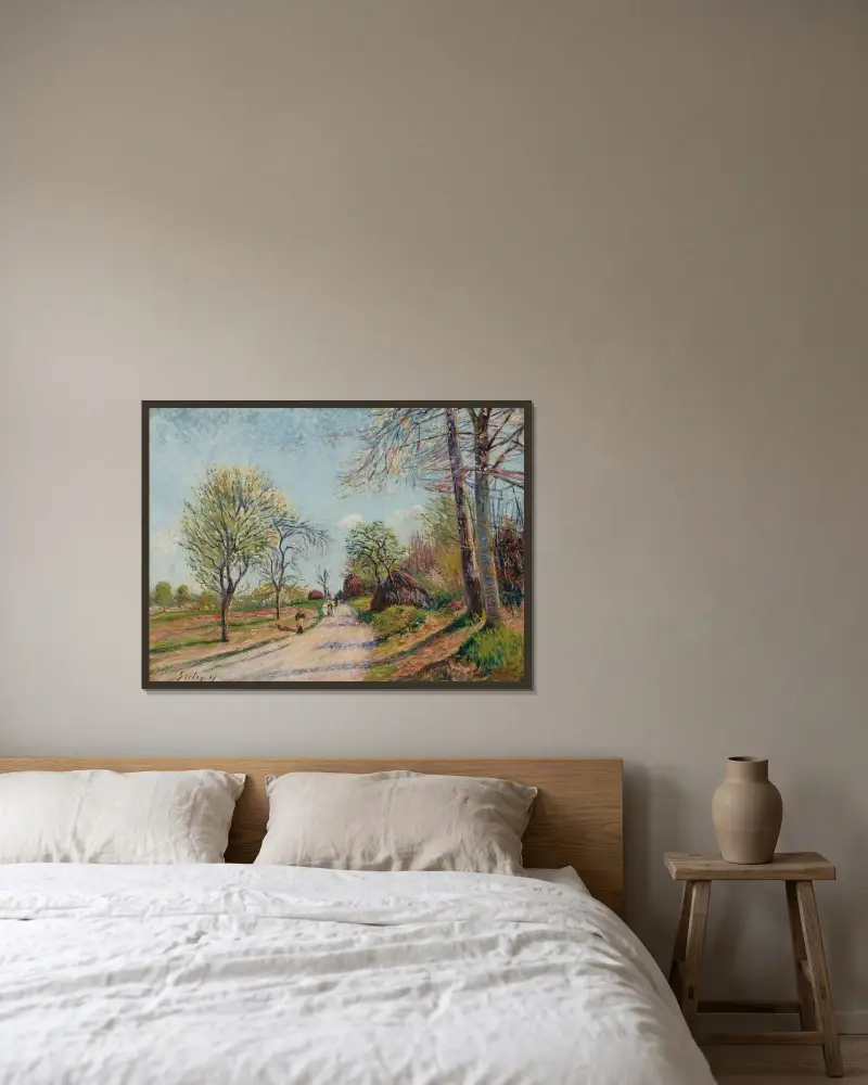 La route de Veneux av Alfred Sisley inramad på en vägg