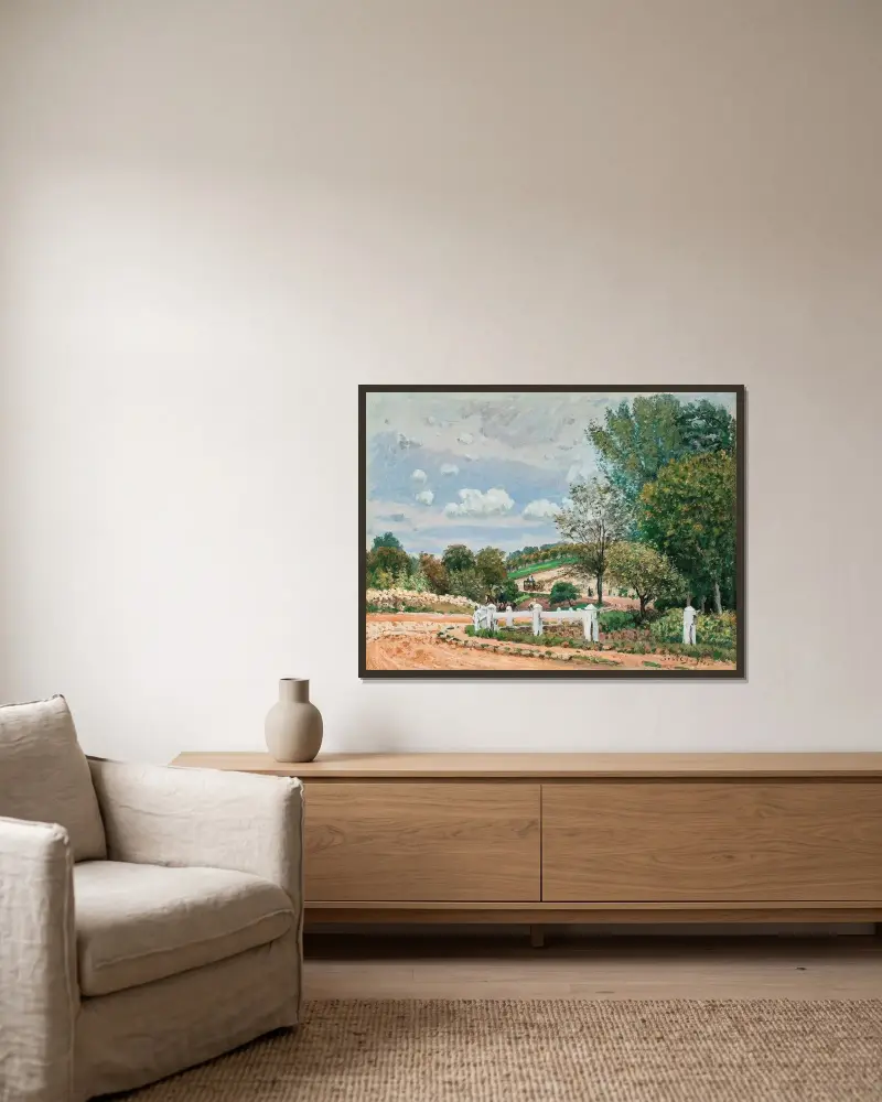 La Route De Verrieres av Alfred Sisley inramad på en vägg