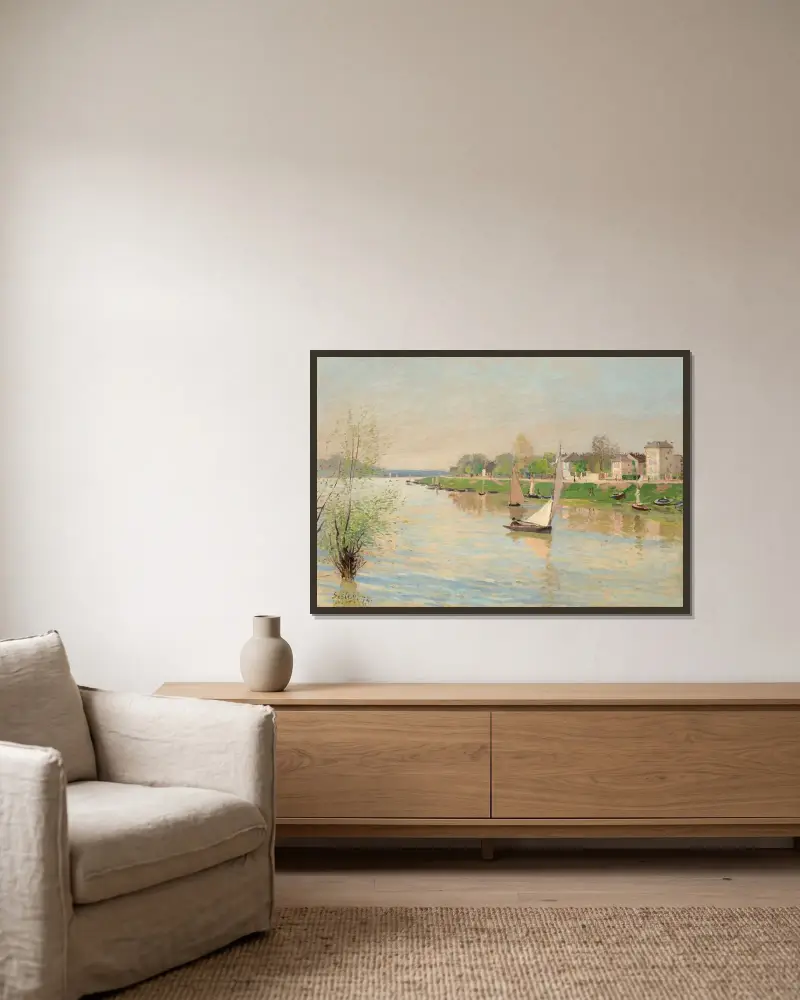 La Seine à Argenteuil av Alfred Sisley inramad på en vägg