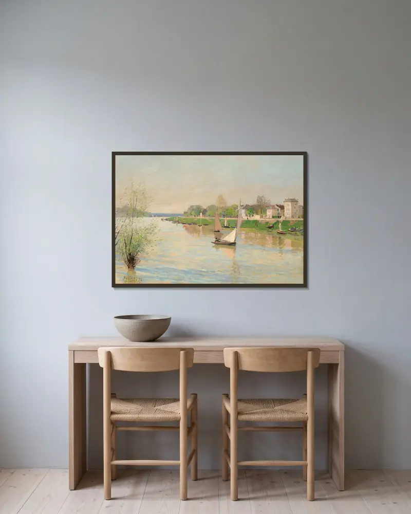 La Seine à Argenteuil av Alfred Sisley inramad på en vägg