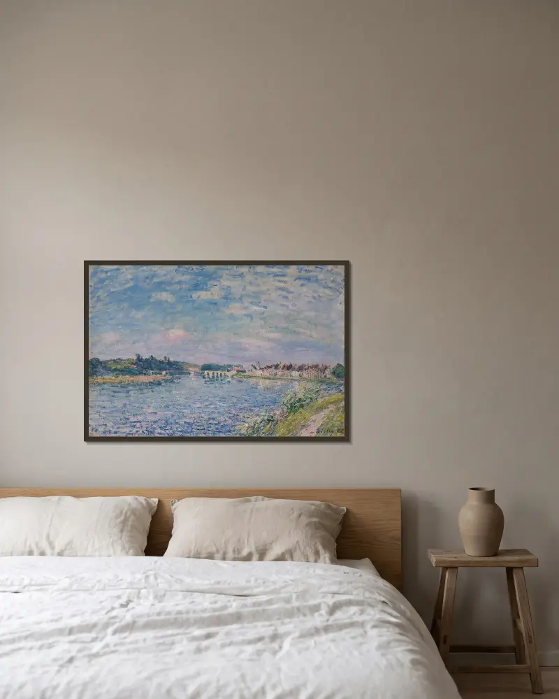 La Seine à Saint-Mammès, le soir av Alfred Sisley inramad på en vägg