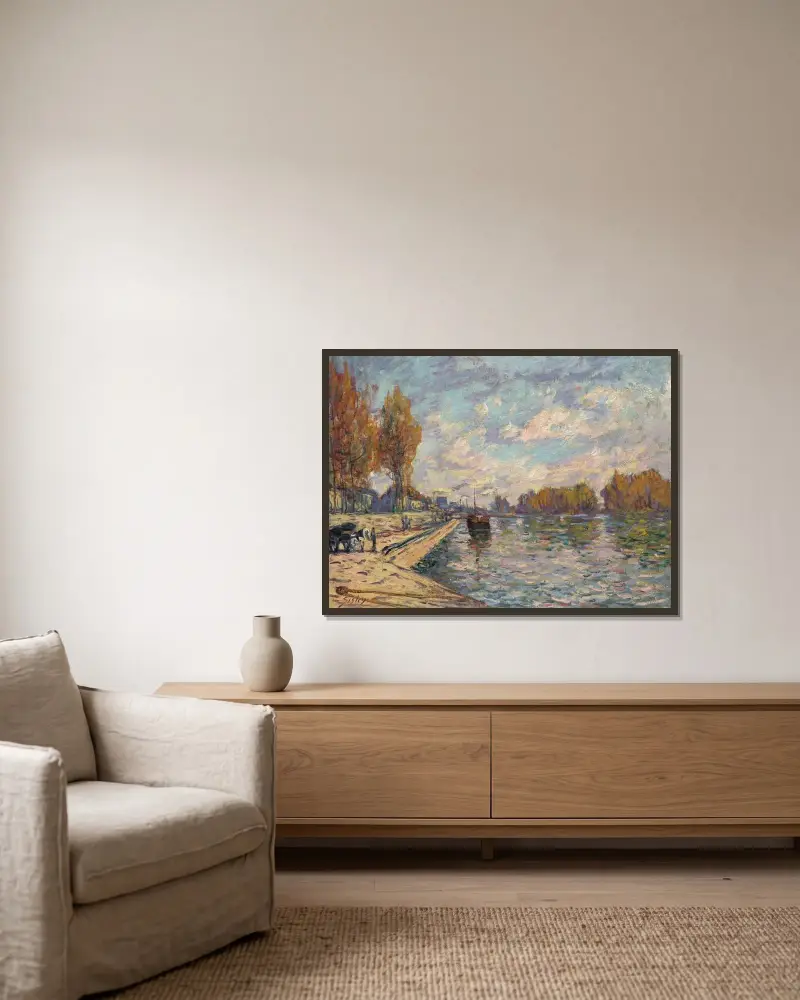 La Seine à Suresnes, 1879 – nr 1 av Alfred Sisley inramad på en vägg