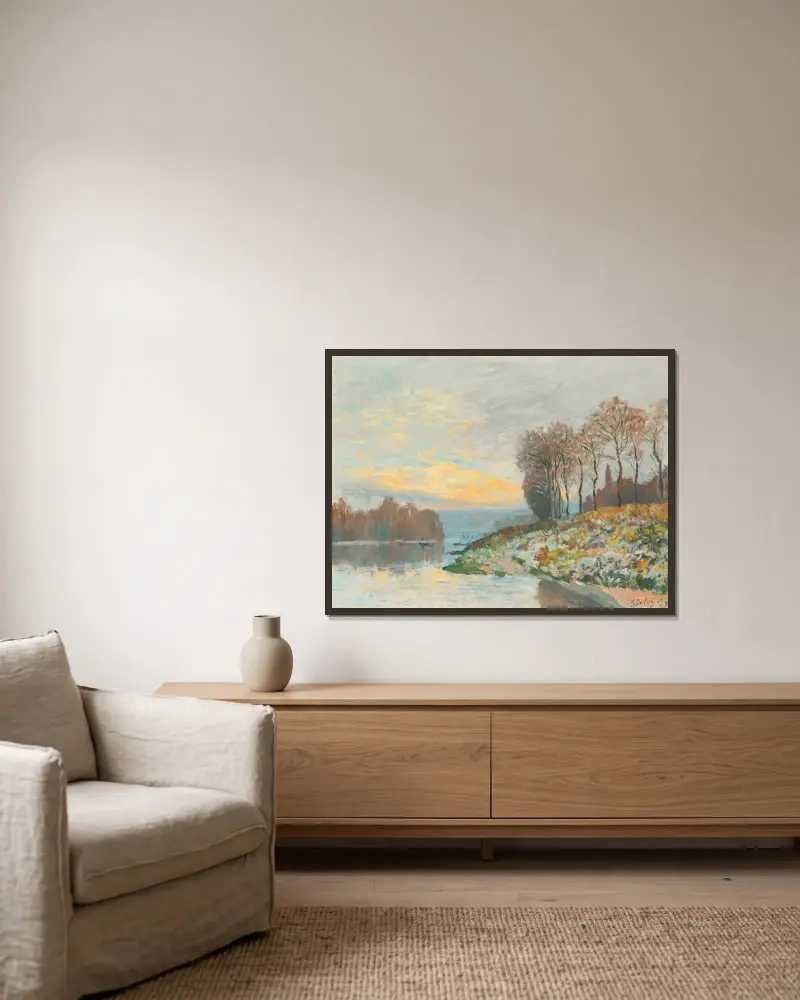 La Seine Près De Bougival av Alfred Sisley inramad på en vägg