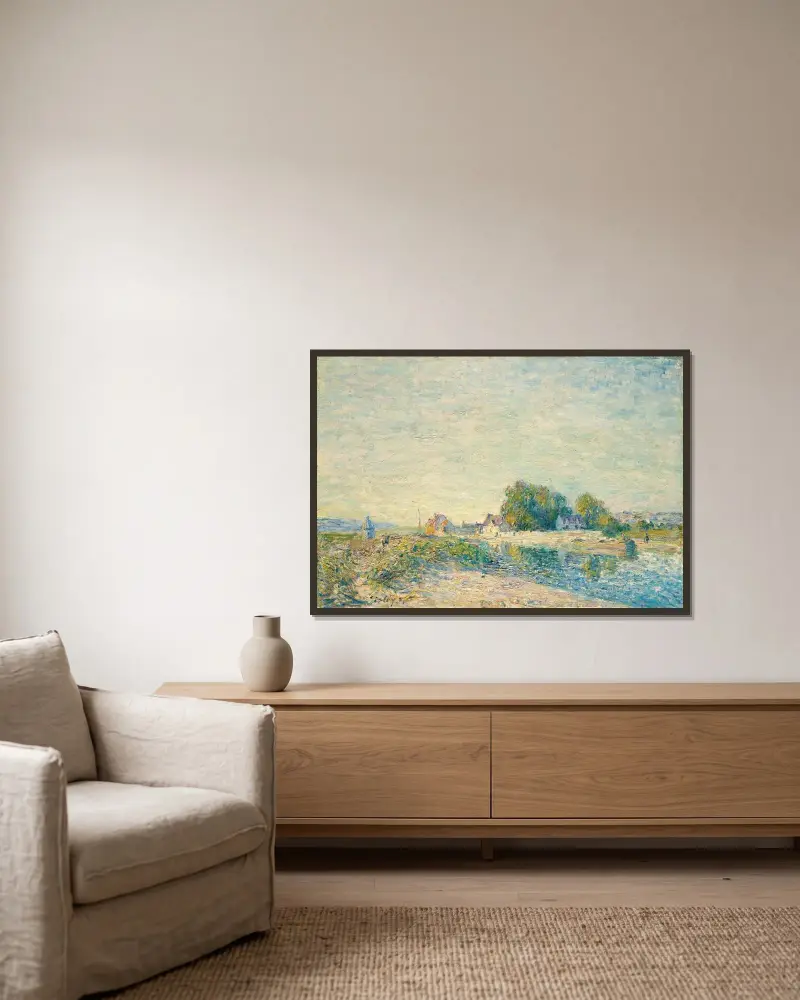 Le Barrage du canal du Loing à Saint-Mammès av Alfred Sisley inramad på en vägg