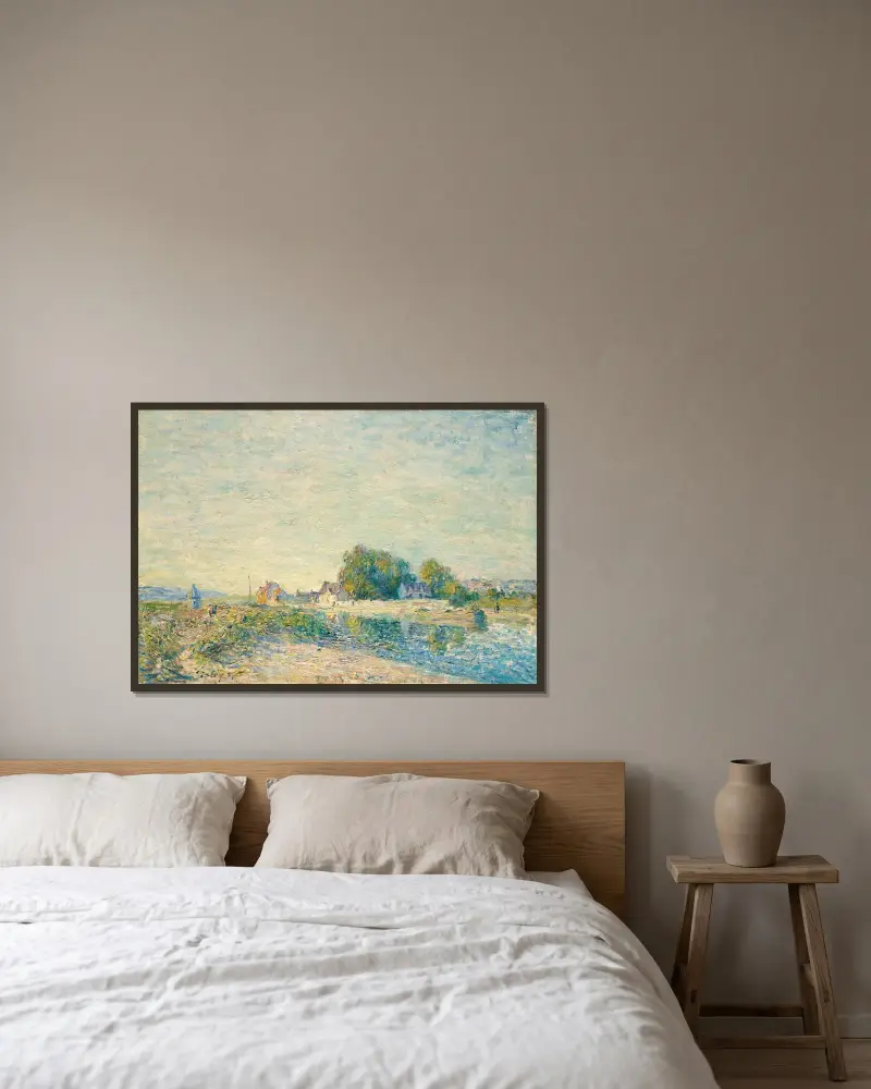 Le Barrage du canal du Loing à Saint-Mammès av Alfred Sisley inramad på en vägg