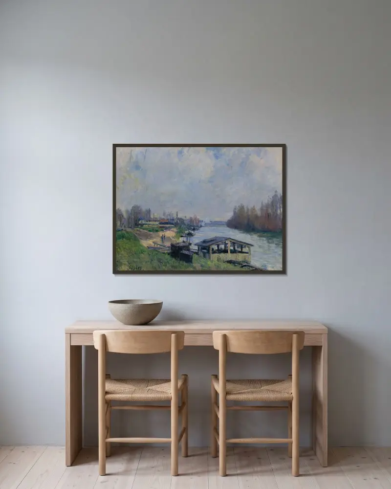 Le Lavoir De Billancourt av Alfred Sisley inramad på en vägg