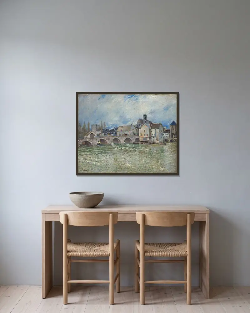 Most w Moret-sur-Loing podczas powodzi, Alfred Sisley w ramie na ścianie
