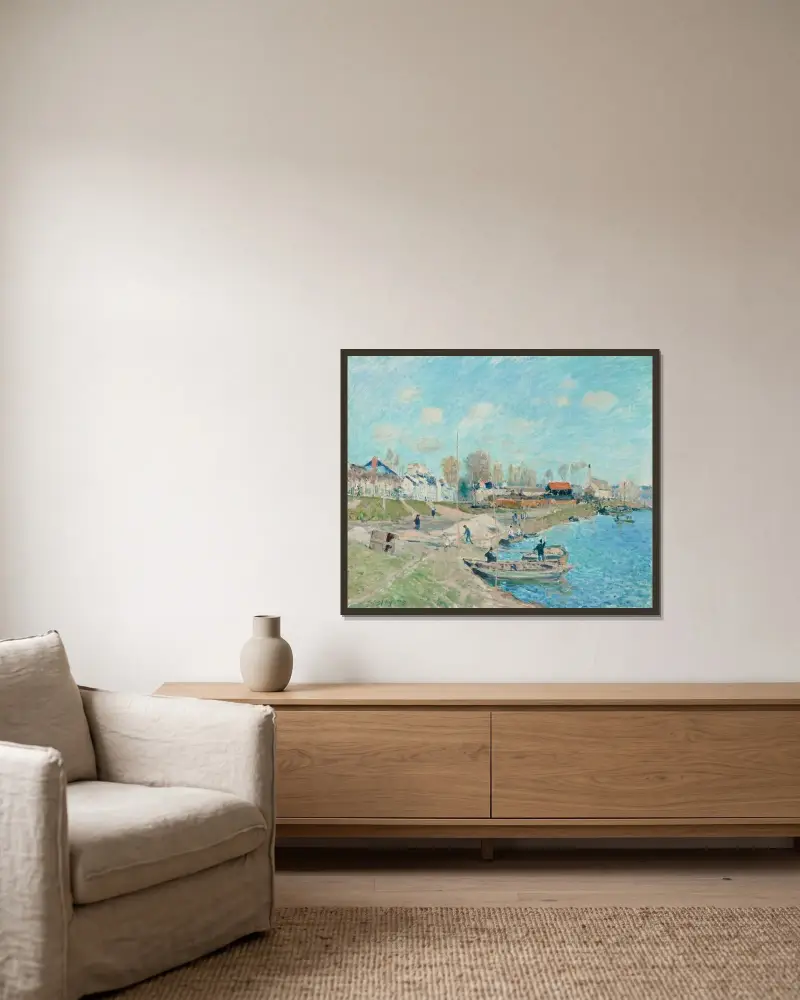 Le quai à sable, environs de Port-Marly av Alfred Sisley inramad på en vägg