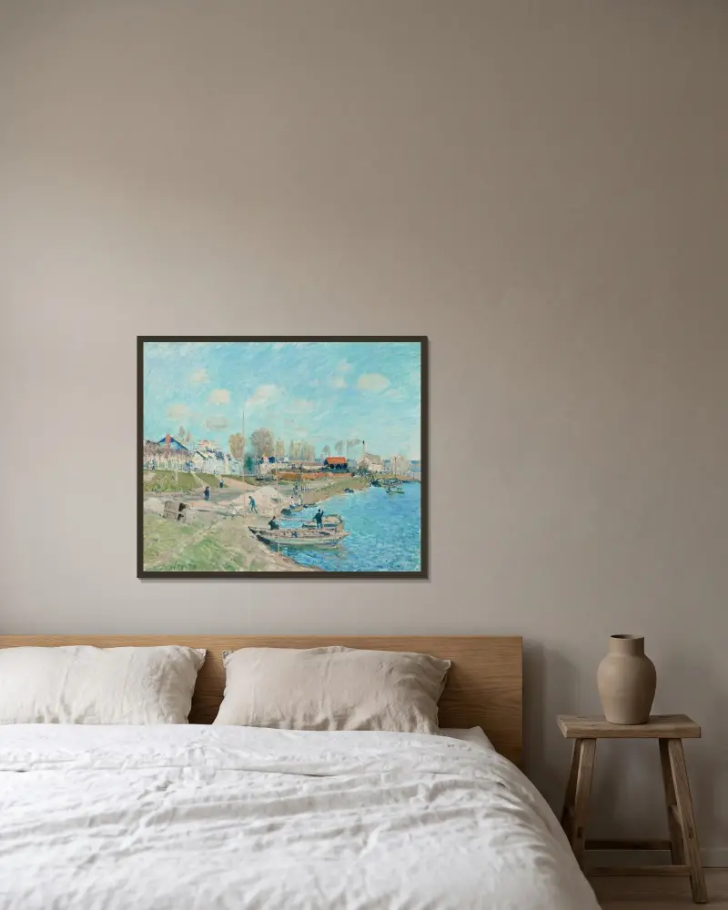 Le quai à sable, environs de Port-Marly av Alfred Sisley inramad på en vägg