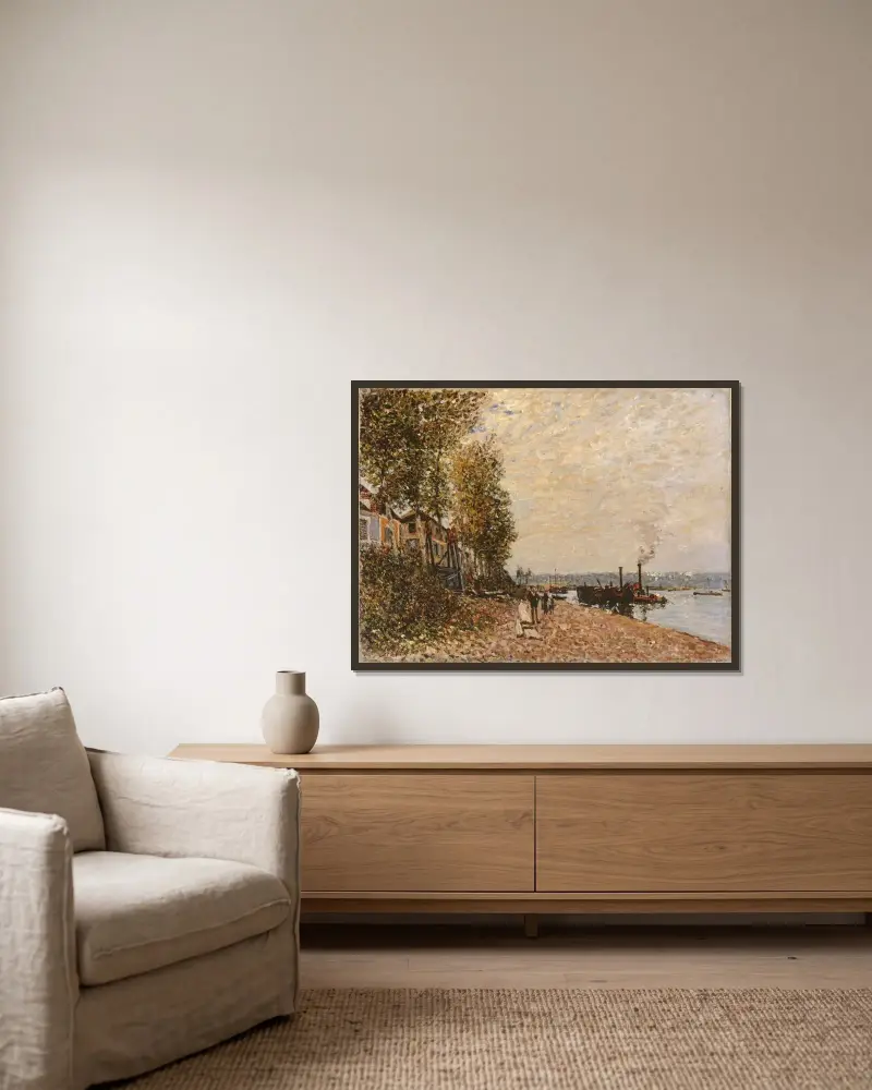 Le remorqueur, le Loing à Saint-Mammès av Alfred Sisley inramad på en vägg