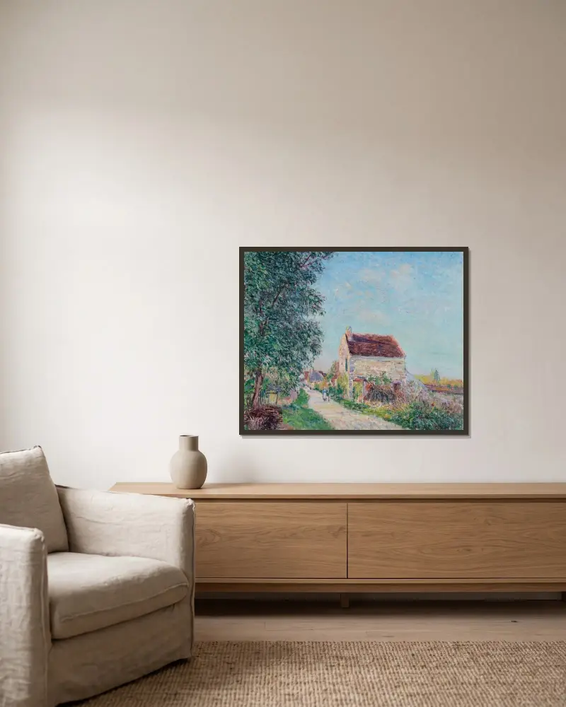 Le village des Sablons, près de Veneux-Nadon av Alfred Sisley inramad på en vägg