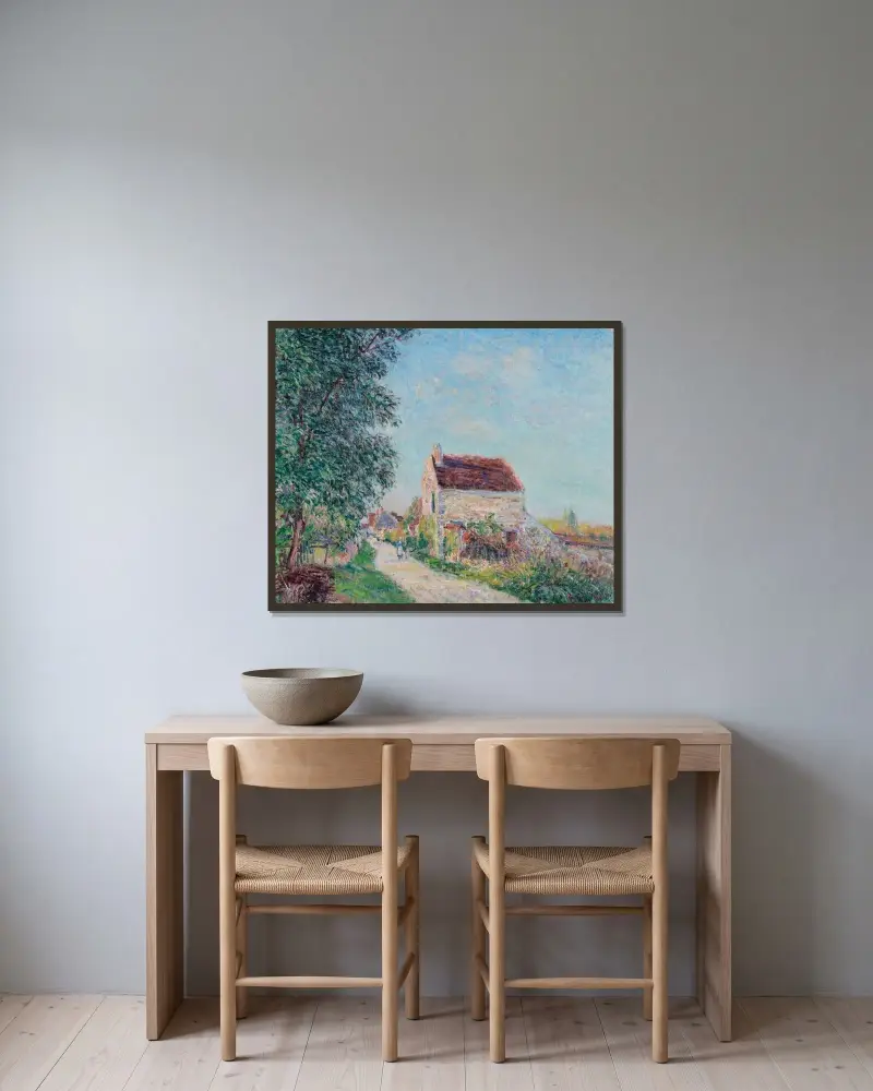 Le village des Sablons, près de Veneux-Nadon av Alfred Sisley inramad på en vägg