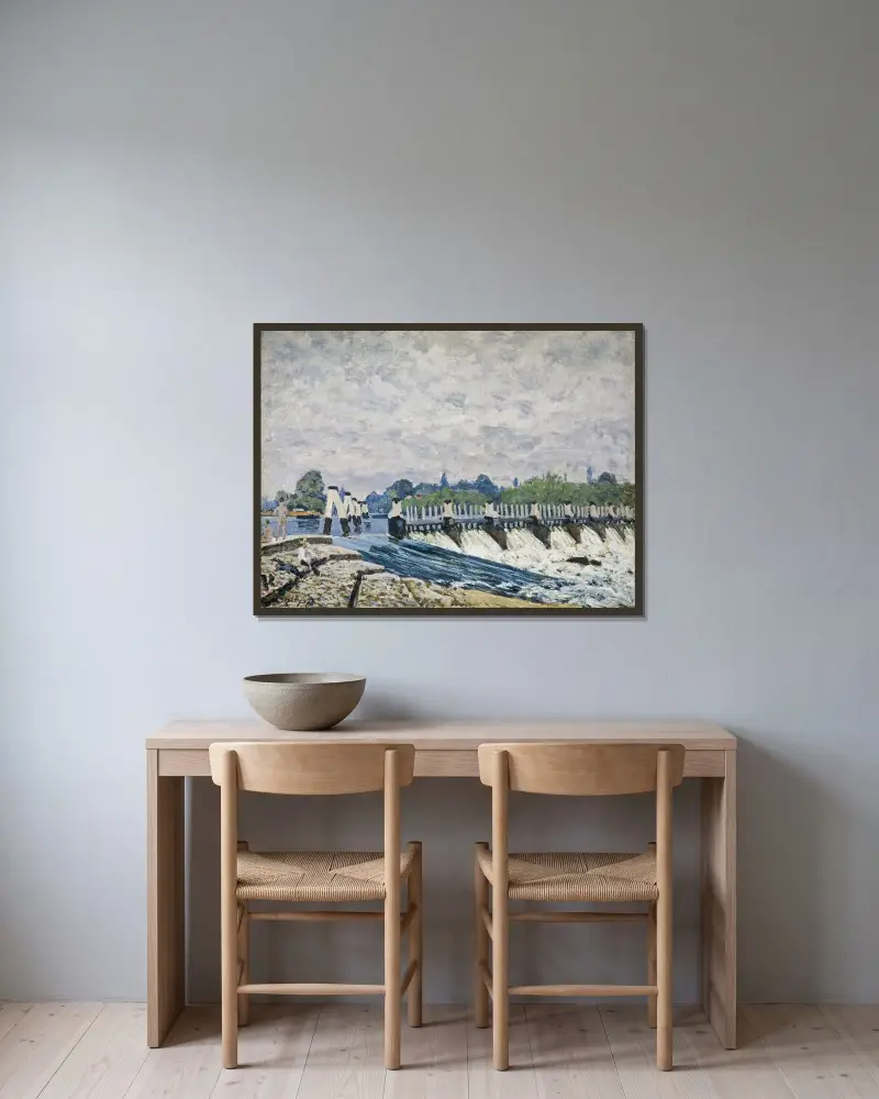 Molesey Weir, Hampton Court av Alfred Sisley inramad på en vägg