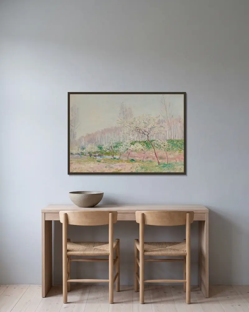 Pommiers en fleurs av Alfred Sisley inramad på en vägg