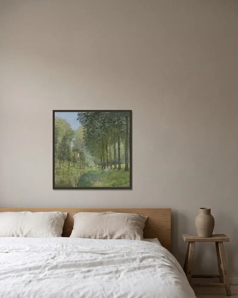 Rest along the Stream. Edge of the Wood av Alfred Sisley inramad på en vägg